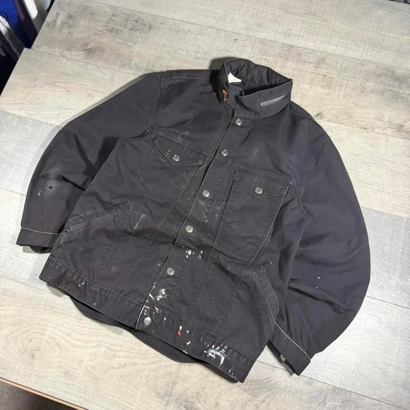paint splattered black opium distressed Levi Strauss peels so jacket - Picture 3 of 8